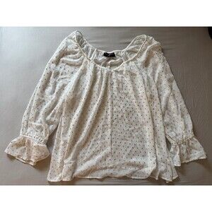 Lane Bryant Foil-Dot Peasant Blouse Ivory Gold Plus Size 14/16